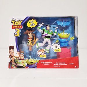 Toy Story 3 Super Sprint Woody, Zip Action Buzz Lightyear and Alien Playset BNIB
